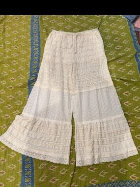POL Boho Lace Wide-Leg Pants in Cream